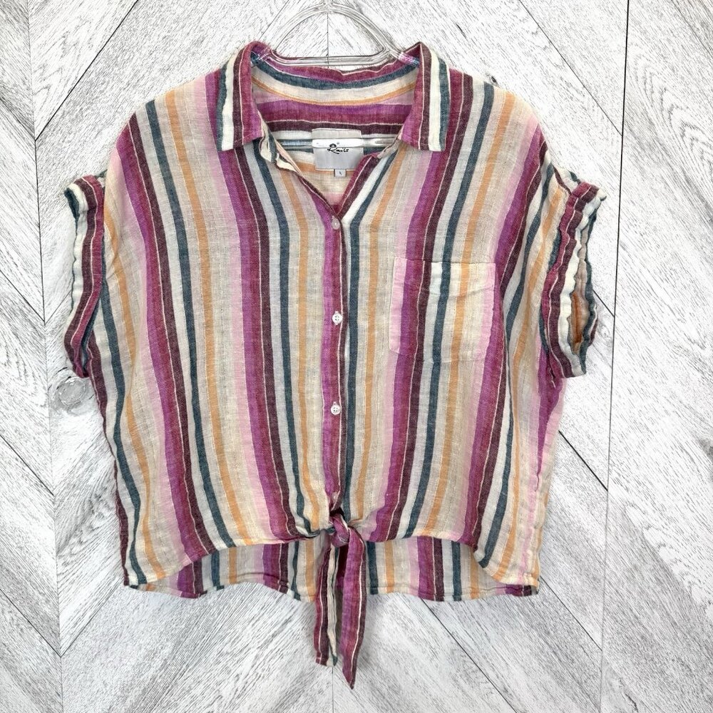Rails Striped Button-Front Tie Hem Blouse in Pink, Mustard, Green, Navy